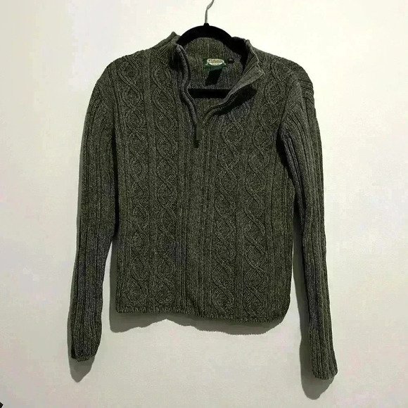 Cabelas Womens Heavy 100% Cotton 1/4 Zip Cable  Knit Sweater Green Size Small - Picture 2 of 5